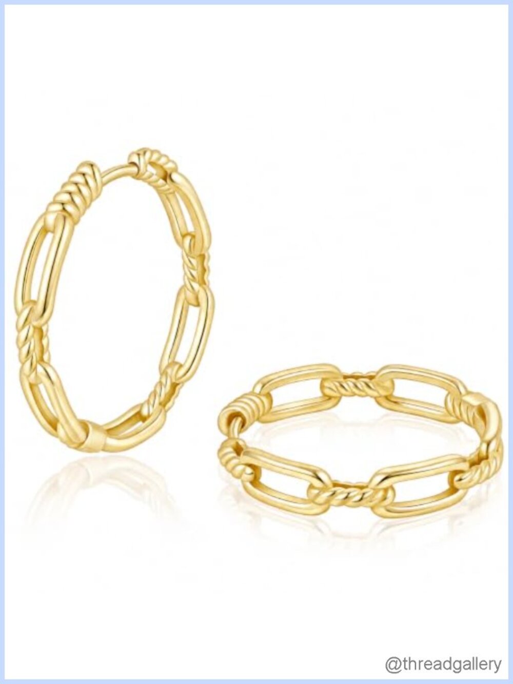 14K Gold Plated Hoop Earrings Chain Link Twisted Rope Detail 25mm